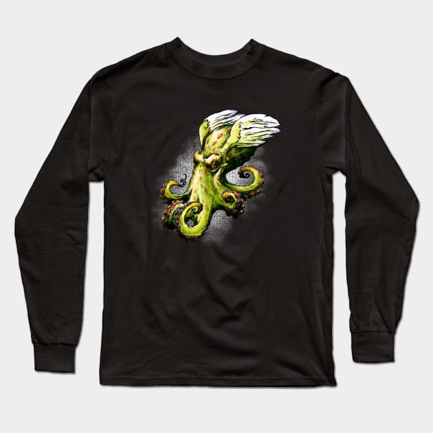 Green Octopus on the wings Long Sleeve T-Shirt by 42brushes